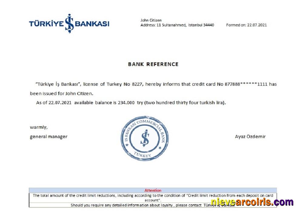 Turkey Is Bankasi reference